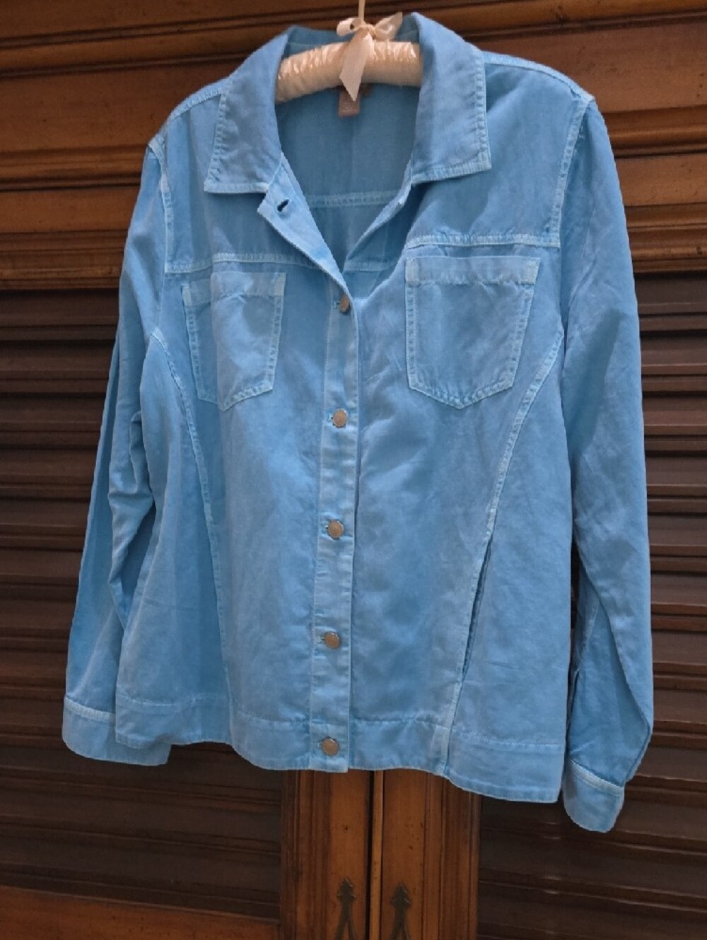 Chico's Jean Jacket Sea Blue Linen & Cotton Blend, NWOT, Size XL